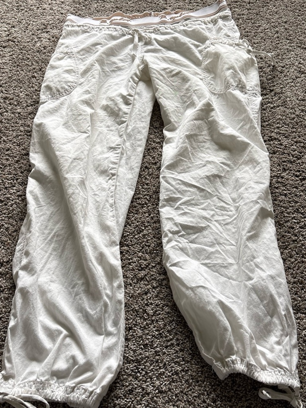 Vintage Banana Split Relaxed White Drawstring Jogger Pants for Women
